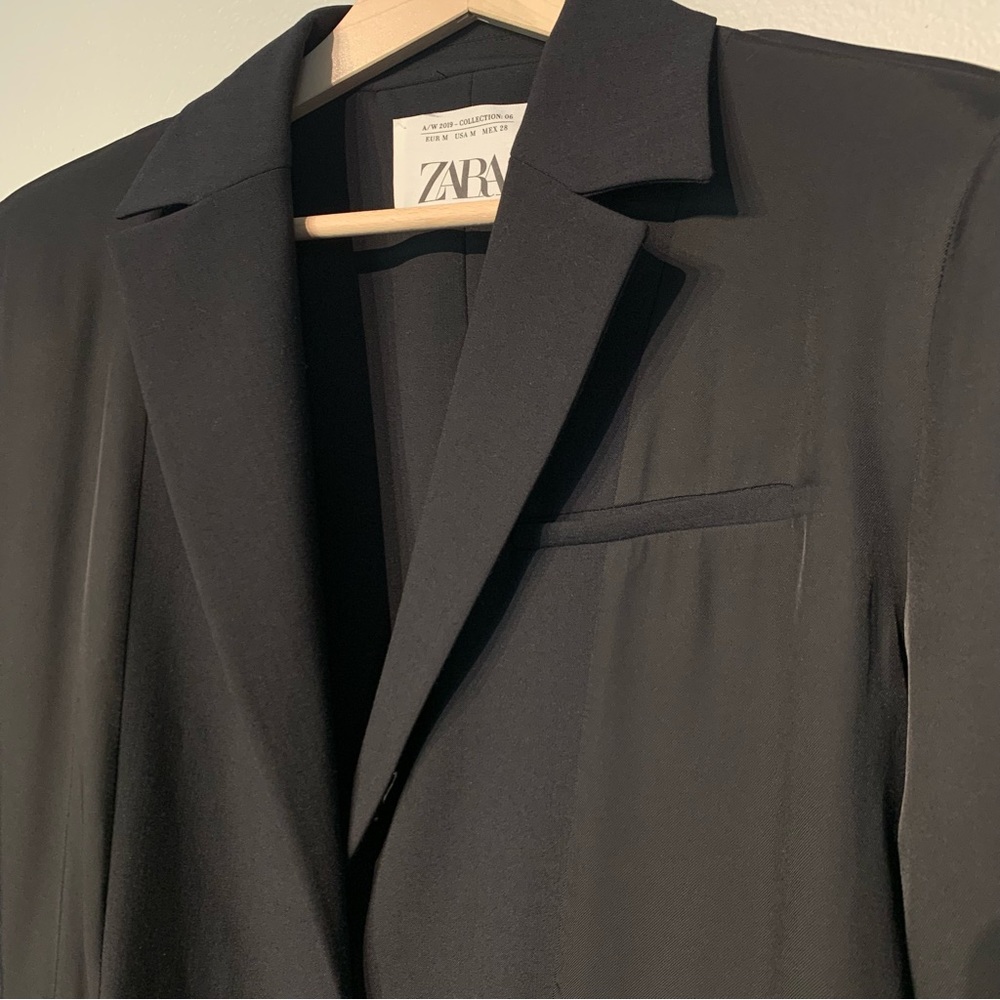 ZARA Wool Blend Structured Blazer Black Tailored Jacket NWT Medium - Picture 4 of 12